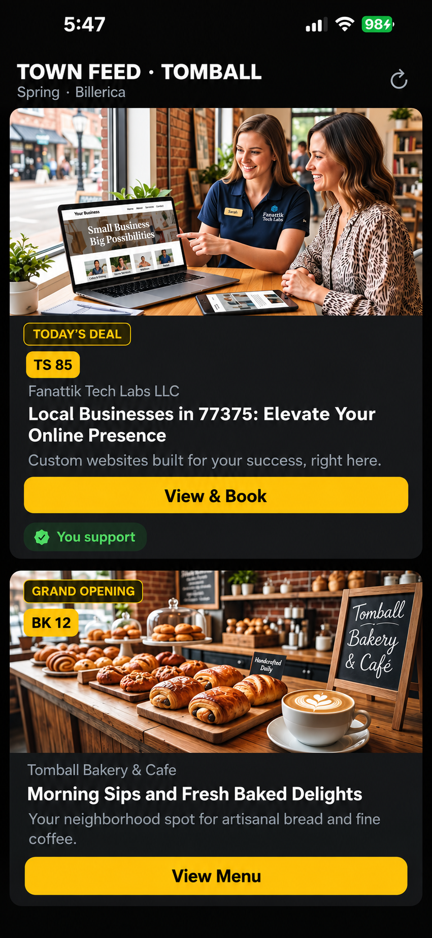 Billow app — Town Feed
